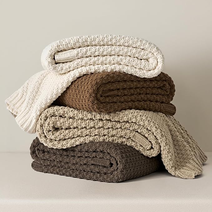 EVERGRACEHOME Chunky Chenille Knit Throw Blanket for Couch, Soft Luxurious Moss Stitch Blankets for Bed, Cozy Decorative Farmhouse Knitted Throws for Sofa, Camel Brown, 60" x 80"