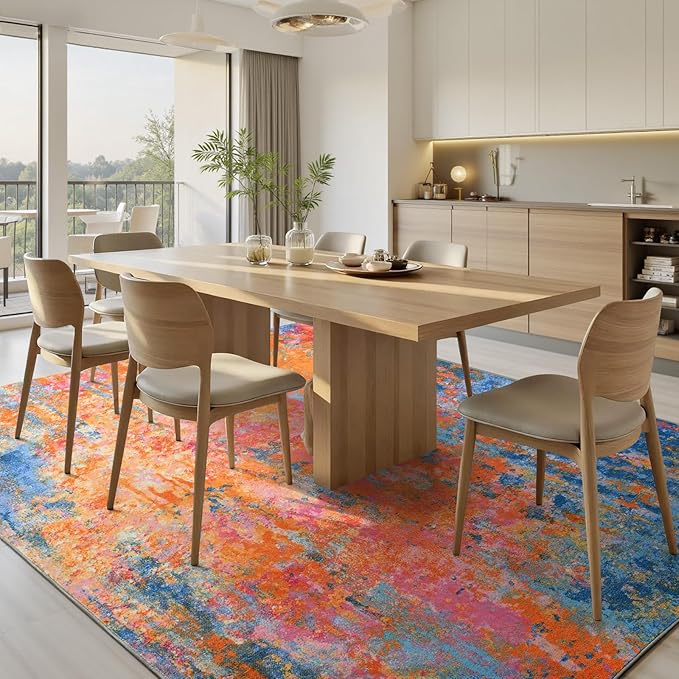 Ompaa Living Room Rug 5x7 Rainbow Area Rugs Washable Boho Colorful Rug Non Slip Abstract Vintage Indoor Large Carpet for Bedroom, Classroom, College Dorm, Farmhouse, Dining Room, Kids Playroom