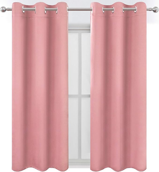 LEMOMO Pink Thermal Blackout Curtains/38 x 54 Inch/Set of 2 Panels Room Darkening Curtains for Bedroom