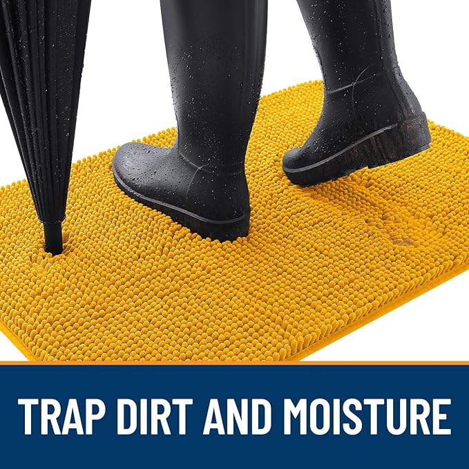 OLANLY Dog Door Mat for Muddy Paws 59x32, Absorbs Moisture and Dirt, Absorbent Non-Slip Washable Doormat, Quick Dry Chenille Mud Mat, Entry Indoor Entryway Carpet for Inside Floor, Golden Yellow