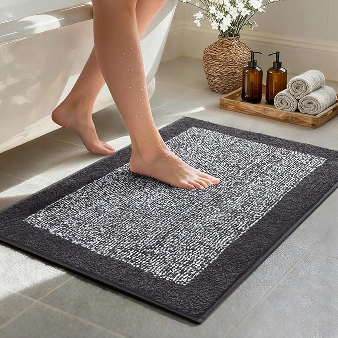 36x24 Large Bathroom Rugs Washable Non Slip, Dark Grey Bath Mat for Bathroom Floor Tub, Soft Absorbent Quick Dry Mats for Shower, Bathtub,Home Decor