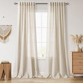 Boho Linen Curtains for Living Room 105 Inches Long Light Filtering Semi Sheer Curtain Back Tab Boho Eclectic Home Decor Elegant Luxury Farmhouse Drapes for Bedroom Dinner Room 52x105, 2 Panels