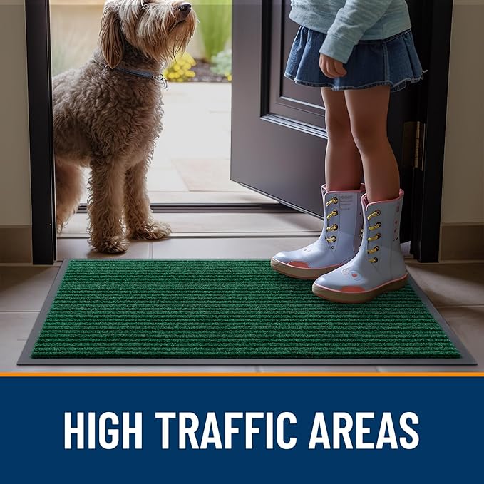 OLANLY Front Door Mat Indoor Outdoor Entrance, Waterproof Heavy Duty Doormat, Fade Resistant, Low Profile, Easy Clean Patio Porch Welcome Floor Mats for Entry, 47x30, Green