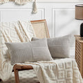 Fancy Homi 2 Packs Neutral Grey Long Lumbar Decorative Throw Pillow Covers 16x24 Inch for Couch Bed Sofa, Rustic Farmhouse Boho Home Decor, Soft Striped Corduroy Rectangle Accent Cushion Case 40x60 cm