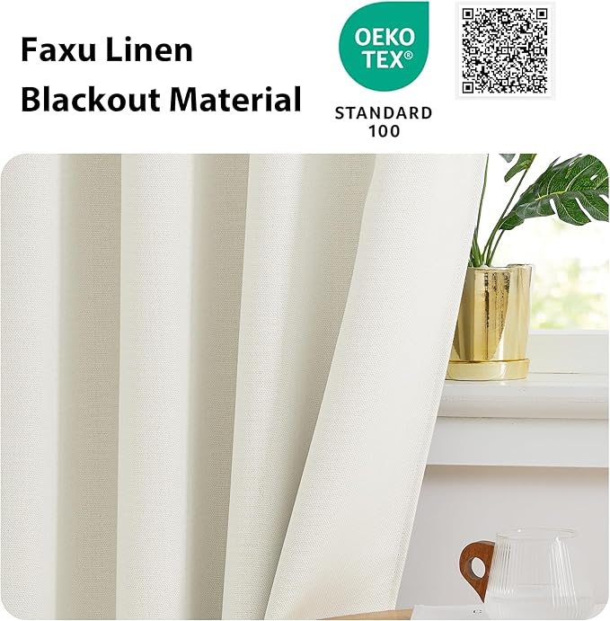 NICETOWN Natural Linen Room Darkening Curtain Valances for, Grommet Faux Linen Blend Short Curtains Thermal Insulated Window Tiers for Kitchen Over Sink, W52 x L30, Set of 2