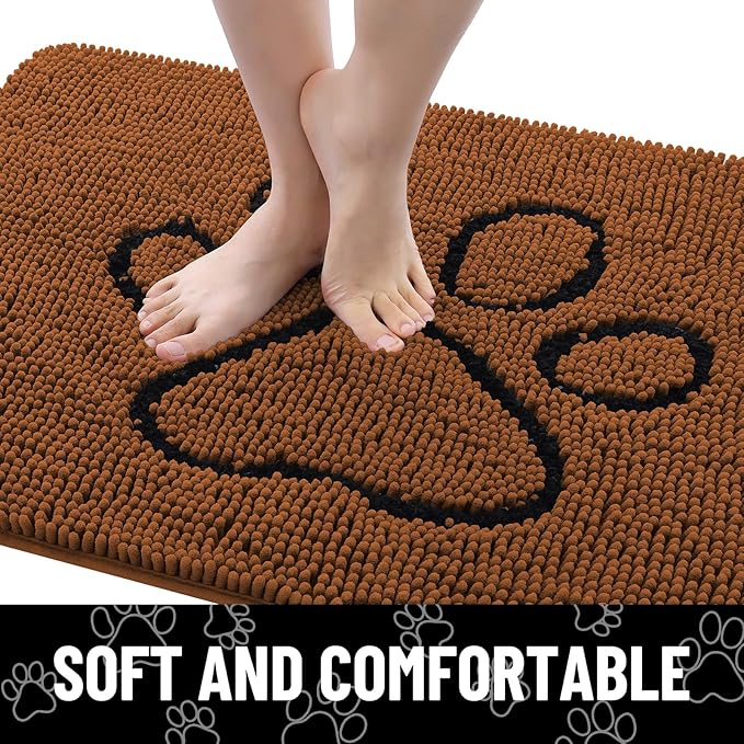 Smiry Dog Door Mat for Muddy Paws, Absorbent Dirt Trapper Non Slip Quick Dry Washable Chenille Mat for Mud Dogs, Entry Rug for Indoor and Outdoor (48x30 Inches, Ochre and Black)