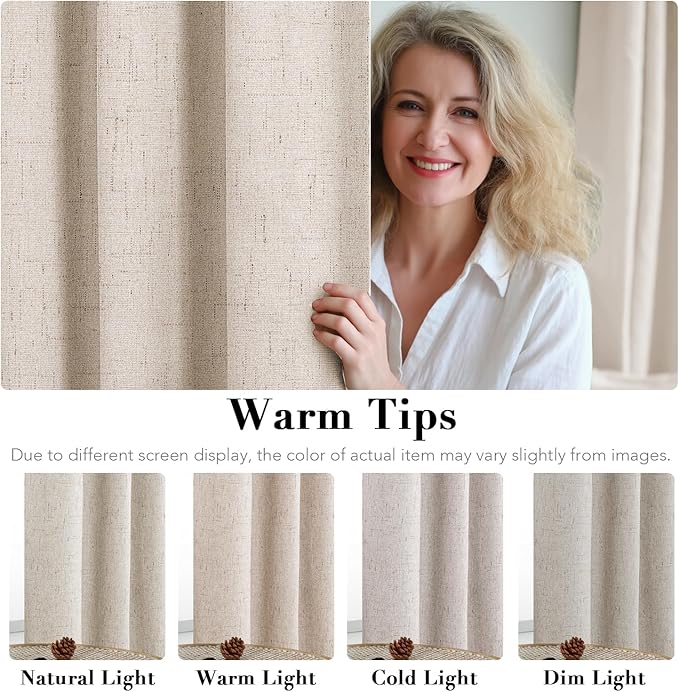 H.VERSAILTEX Primitive Linen Curtains 100% Blackout Curtain Drapes Burlap Curtains with White Thermal Insulated Liner, Grommet Top Drapes Living Room/Bedroom (2 Panels, 42 x 45 Inch, Natural)