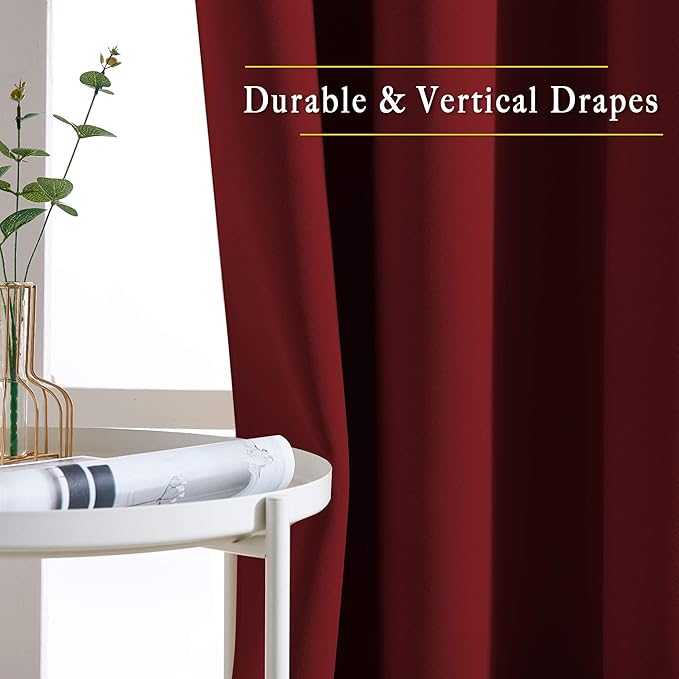 NICETOWN Burgundy Red 102 inch Curtains for Bedroom, Grommet Blackout Curtains Thermal Window Treatments for Christmas/Thanksgiving Day, W66 x L102, 2 Panels