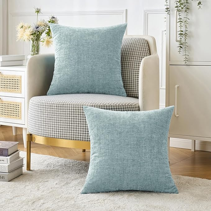 MIULEE Pack of 2 Light Blue Throw Pillow Covers 20x20 Inch Soft Chenille Pillow Covers for Sofa Living Room Spring Home Decor Couch Solid Dyed Cases