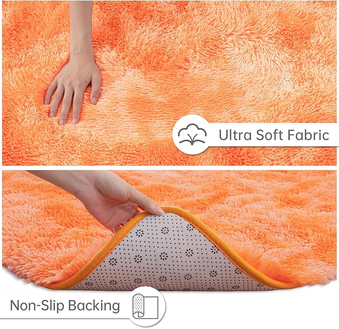 Goideal Fluffy Rug for Bedroom Living Room, 4x6 Orange Area Rugs, Faux Fur Shag Modern Carpet Ultra Soft Girls Boys Room Home Decor, Tie-Dyed