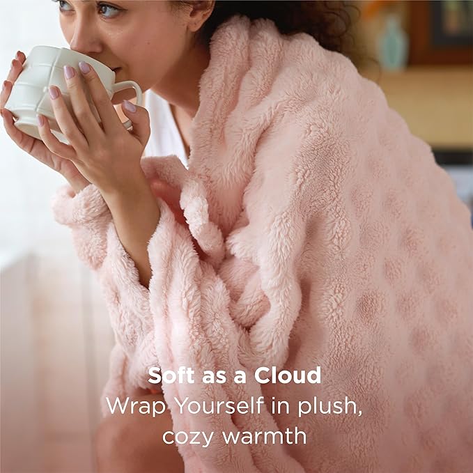 Bedsure 3D Fleece Bubble Blanket for Couch - GentleSoft Pink Twin Blanket for Sofa Bed Girls Room Decor - Luxury Soft Cozy Spring Gifts for Kids Girls, Lightweight, Crystal Pink, 60"×80"