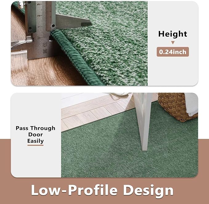 FinRèc 4x6 Washable Area Rugs for Bedroom Living Room, Low Pile Thin Rug Solid Color, Non-Slip Carpet Indoor for Home Decor (Green)