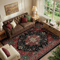 Area Rugs 6'x9' Washable Non-Slip, Floral Vintage Distress Print Pattern Medallion Carpet for Living Room Bedroom Dining Room, Red Black