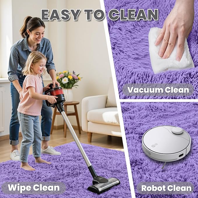 8x10 Area Rugs for Living Room Rug: Soft Fluffy Shag Purple Rugs for Bedroom, Non-Slip Large Fuzzy Plush Rug Indoor Floor Carpet for Nursery Kids Boys Girls Room, Dorms, Playroom, Modern Home Decor