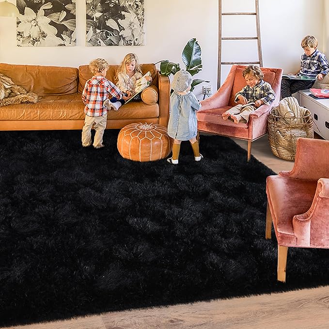 Rugs for Living Room 5x7, Soft Shaggy Modern Shag Black Area Rug for Bedroom, Upgrade Non-Slip Plush Fluffy Carpet for Kids Boys Girls Room Home Decor Aesthetic