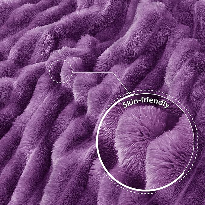 Exclusivo Mezcla Twin Size Flannel Fleece Blanket, Super Soft Striped Jacquard Bed Blanket, Lightweight Fuzzy Cozy for All Seasons, 60x80 Inches, Purple