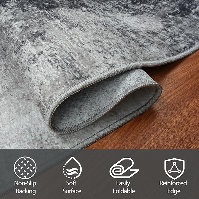 10x14 Area Rugs for Living Room Rug Washable: Abstract Large Rug Indoor Modern Carpet Non Slip for Dining Room Bedroom Nursery Home Office Black White