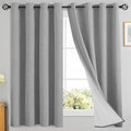 Yakamok Dove Grey Linen Curtains 100% Blackout 63 Inches Long,Room Darkening Textured Curtains for Living Room Thermal Grommet Bedroom Drapes 2 Panels with Greyish White Liner