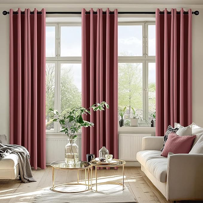 MIULEE Dusty Rose Blackout Curtains for Bedroom Living Room 84 Inches Long 2 Panels, Thermal Insulated Room Darkening Drapes Solid Grommet Noise Reduction Light Blocking Window Treatments 40x84 Inch