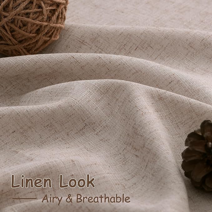 Oatmeal Linen Curtains 84 Inches Long for Bedroom Back Tab Light Filtering Privacy Semi Sheer Curtains Modern Farmhouse Decor Oatmeal Cotton Textured Curtain for Living Room 2 Panels Set 52x84