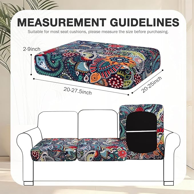 hyha 12Pcs Patio Cushion Covers, Stretch Outdoor Couch Cushion Covers Replacement, Washable Outdoor Chair/Sofa Slipcovers for Patio Furniture Cushions Protector with Elastic Bottom(Paisley,Cover Only)