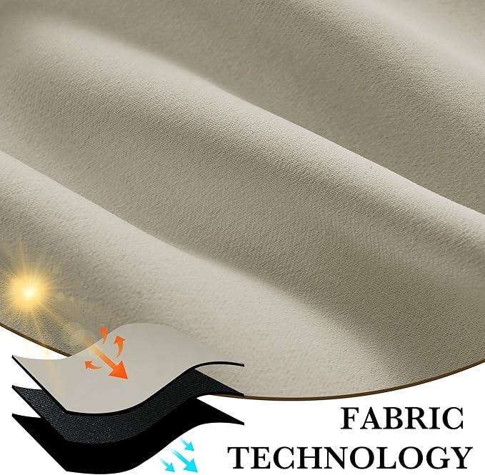RYB HOME Bedroom Blackout Curtains 84 inches Long, 100% Blackout Thermal Insulated Noise Reducing Curtains for Living Room Nursury, 42 inches Wide by 84 inches Long, Natural