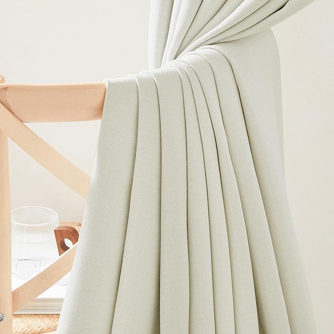 NICETOWN Thick Faux Linen Bedroom Curtains 108 inches Long, Room Darkening Dual Rod Pockets & Hook Belt Thermal Curtains Noise Dampening Drapes for Living Room, Natural, W52 x L108, 2 Panels