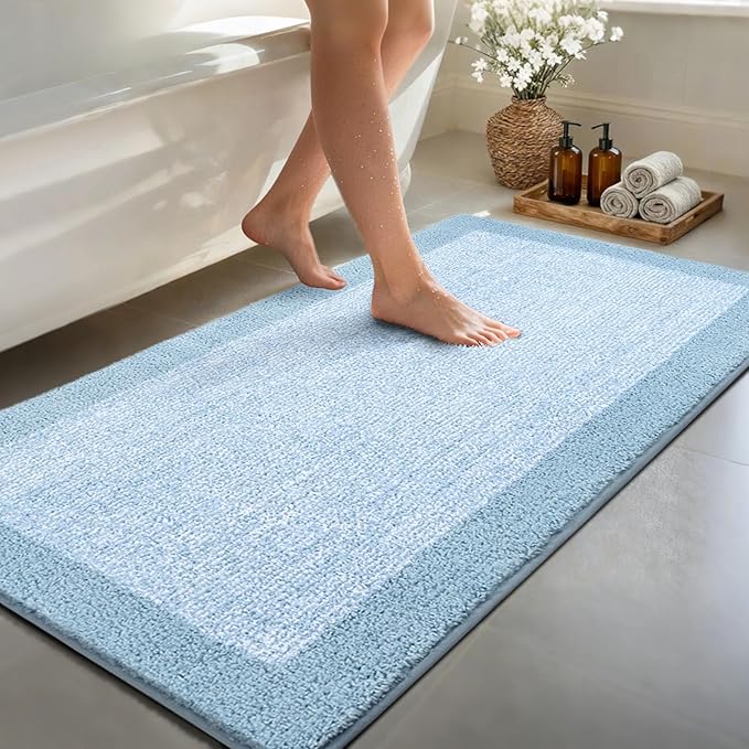 70x24 Long Bathroom Rugs Washable Non Slip, Light Blue Bath Mat for Bathroom Floor Tub, Soft Absorbent Quick Dry Mats for Shower, Bathtub,Home Decor