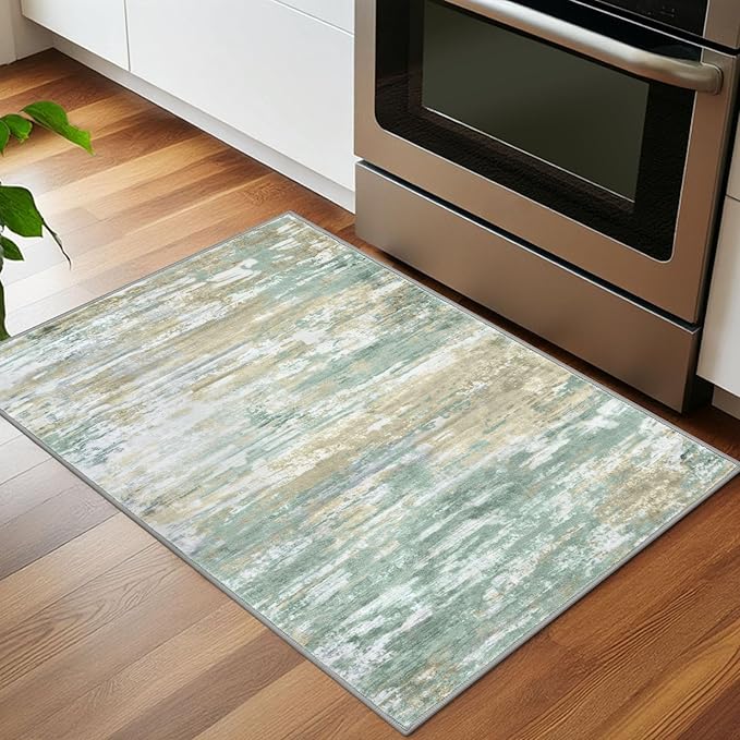 KOZYFLY Small Area Rug 2x3 Rug Entryway Rugs Modern Abstract Indoor Non-Slip Machine Washable Rug Light Green Yellow, Dining Room Rug with Soft Low Pile for Kitchen Bath Office Small Carpet Floor Mats
