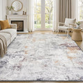 Rugflix 9x12 Area Rugs for Living Room, Washable Large Rug Stain-Resistant Low Pile, Modern Neutral Carpet for Dining Room Home Office Kid Room Nursery Bedroom, Grey Brown