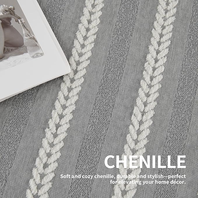 Couch Cover for Dogs, Boho Sofa Covers for 3 Cushion Couch, Chenille Sofa Slipcover for Pets Washable, L-Shape Sectional Loveseat Cover Soft Throw Blankets with Tassels(71x118,Striped Grey)