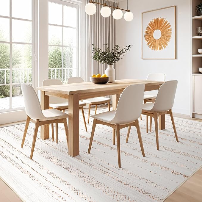 Nakagishi Area Rug Living Room Rugs: 5x7 Large Soft Machine Washable Boho Moroccan FarmNeutral Stain Resistant Indoor Floor Carpet for Bedroom Under Dining Table Home Office Decor-Cream Brown