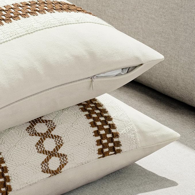MIULEE Set of 2 Coco Brown Boho Decorative Pillow Covers 18x18 Inch Farmhouse Rustic Couch Throw Pillows Modern Spring Cotton Cushion Covers Retro Cute Macrame Woven Home Decor for Bed Sofa Chair