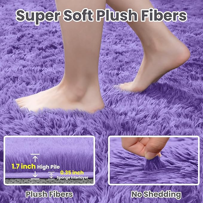 8x10 Area Rugs for Living Room Rug: Soft Fluffy Shag Purple Rugs for Bedroom, Non-Slip Large Fuzzy Plush Rug Indoor Floor Carpet for Nursery Kids Boys Girls Room, Dorms, Playroom, Modern Home Decor