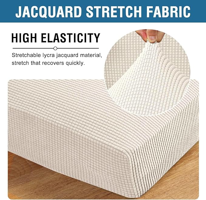 H.VERSAILTEX Super Stretch Individual Seat Cushion Covers Sofa Covers Couch Cushion Covers Slipcover Sets Thick Jacquard Textured Twill Fabric (1 Piece Chair Cushion Cover, Ivory)