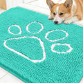 OLANLY Dog Door Mat for Muddy Paws 30x20, Paw Print Design, Absorbs Moisture and Dirt, Absorbent Non-Slip Washable Doormat, Quick Dry Chenille Mud Mat for Dogs, Entry Indoor Entryway Carpet, Teal
