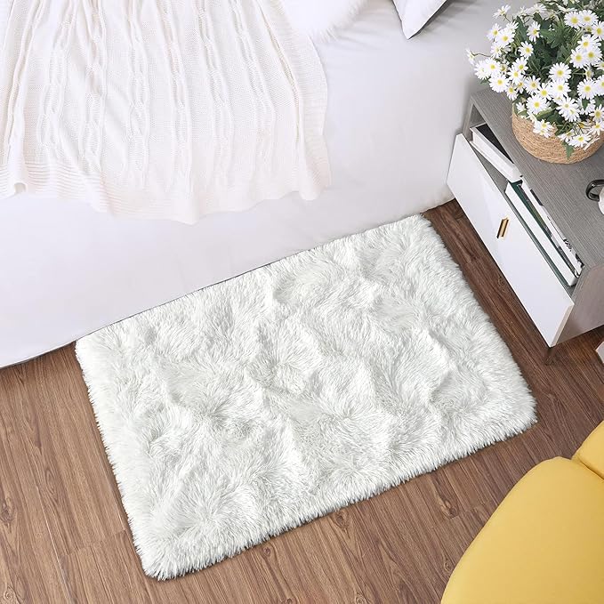 Tepook Super Soft Fluffy Rug for Bedroom, Modern Shaggy Fuzzy Kids Rugs for Living Room, Plush Indoor Nursery Home Decor Dorm Carpet with Non-Slip Bottom, Cream White, 2 X 3 Feet