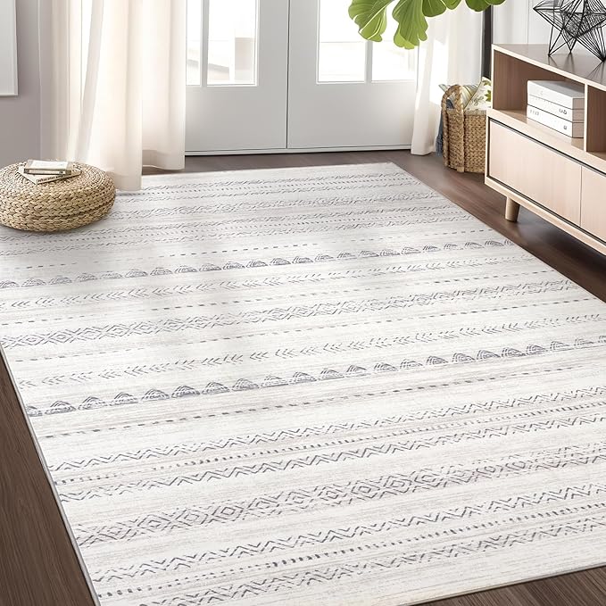 Nakagishi Area Rug Living Room Rugs: 4x6 Soft Machine Washable Boho Neutral Farmhouse Stain Resistant Moroccan Indoor Floor Carpet for Bedroom Nursery Kids Entryway Kitchen Entry Bedside Home- Gray