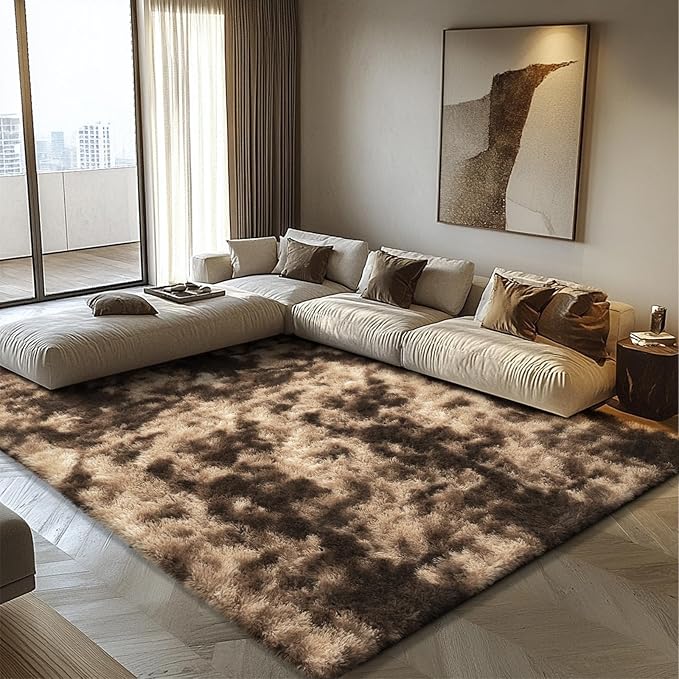Shag Area Rug for Bedroom 5x8,Fluffy Area Rugs for Living Room,Soft Fuzzy Rug Non-Shedding Indoor Plush Carpet for Kids Bedroom Nursery Dorm Home Decor,Tie-Dyed Coffee