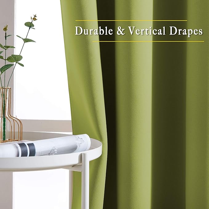 NICETOWN Fresh Green Room Darkening Curtains 102 inch Length, Grommet Energy Saving Thermal Drapes Sound Reducing Heat Blocking Window Treatments for Living Room, 2 Panels, W52 x L102