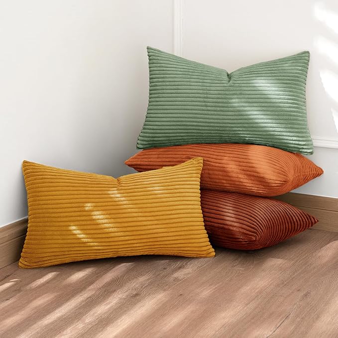 MIULEE Decorative Throw Pillow Covers 12x20 Inch Set of 4, Vibrant Cushion Covers Vintage Retro Home Decor, Mix and Match Color Clash Design for Sofa Couch Bed Living Room Yellow Rust Green