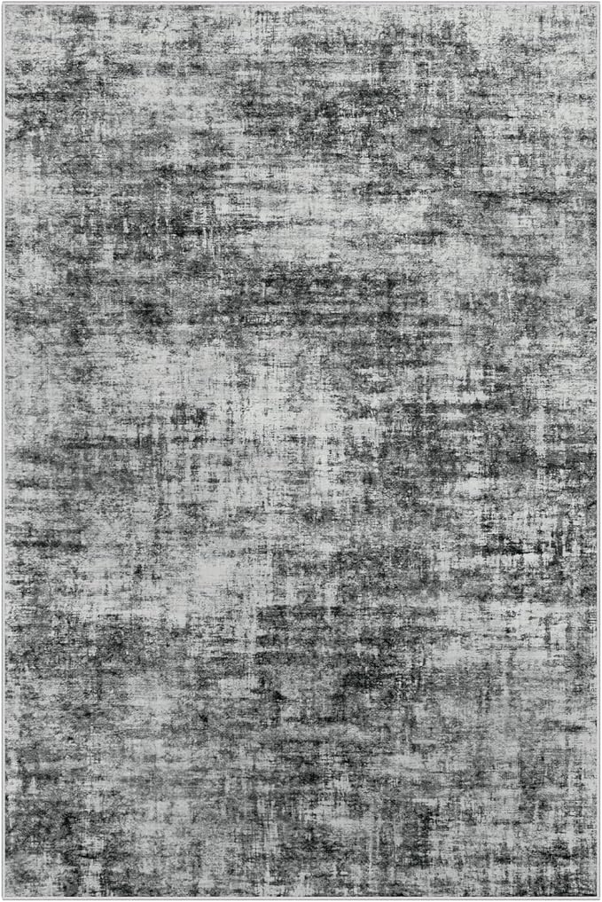 9x12 Area Rugs Washable Rug: Modern Abstract Living Room Rug Soft Anti-Skid Thin Carpet Indoor Floor Non-Shedding Carpets for Bedroom Dining Room Farmhouse Nursery Home Office Black