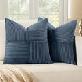 MIULEE Blue Decorative Throw Pillow Covers 20x20 Inch for Couch Bed Sofa Pack of 2 Boho Farmhouse Throw Pillows Soft Cross Corduroy Patchwork Textured Cushion Cases