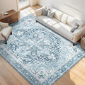 Rugflix 5x7 Area Rugs for Living Room, Machine Washable Rug Non Slip Stain Resistance, Large Rug Vintage Distressed Soft Carpet for Bedroom, Dining Room, Home Office, Blue
