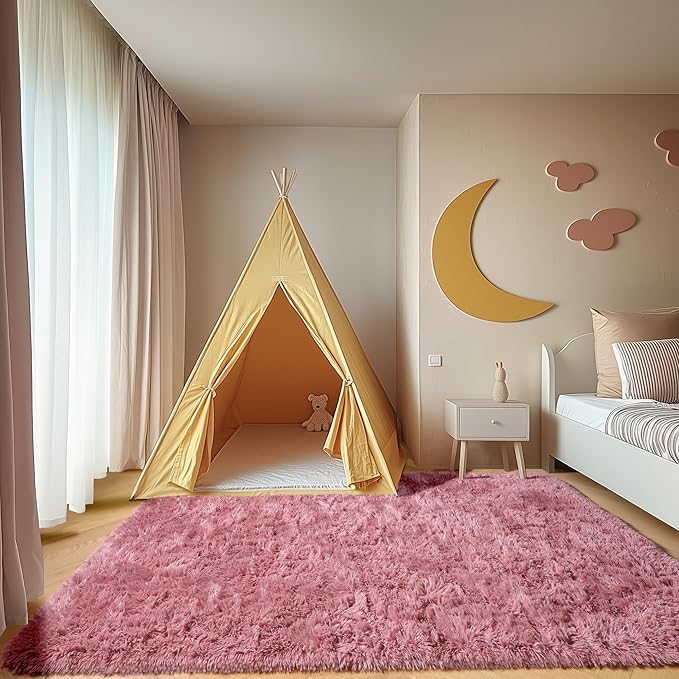 ONASAR Blush Rugs for Living Room Bedroom, Fluffy 5x8 Bedside Area Rug, Soft Plush Shaggy Indoor Floor Carpet for Nursery Kids Girls Boys Teen Dorm Home Office Decor Aesthetic