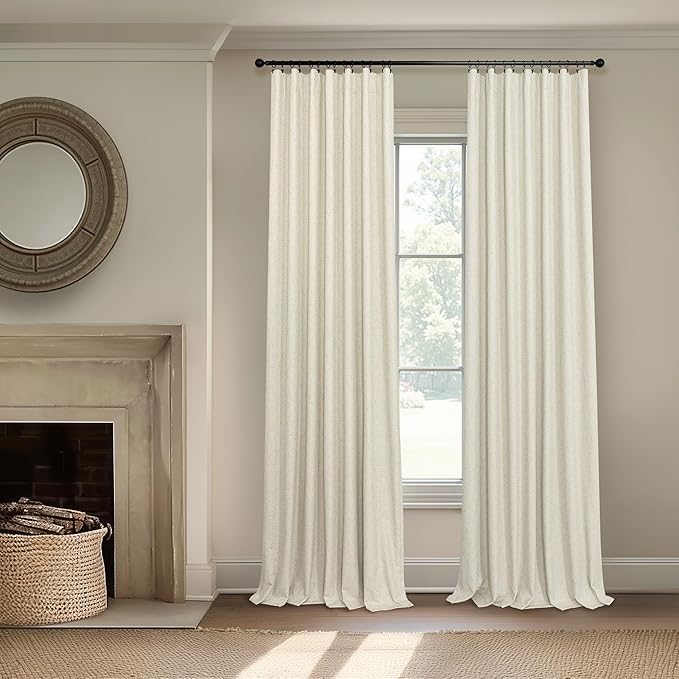 Pitalk 80 Inch Curtains 2 Panel Set Linen Blackout Curtains for Daughters Room Bedroom Thermal Black Out Long Drapes for Picture Window Apartment Hall Loft Hotel Office 52x80 Inch Length 2 Panel Beige
