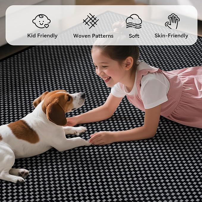 YDKGL 2x6 ft Kitchen Runner Rug Mat Non Slip Boho Woven Hallway Runner Washable, Soft Long Entryway Laundry Hall Floor Runners Rugs Carpet for Indoor Backdoor Bedroom Kitchen Living Room, Black