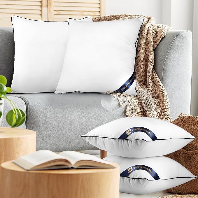 Utopia Bedding Throw Pillow Inserts (Pack of 4, White), 16 x 16 Inches Decorative Indoor Pillows for Sofa, Bed, Couch, Cushion Sham Stuffer