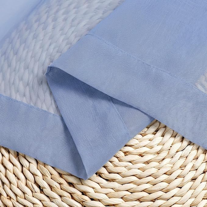 Chyhomenyc Sheer Valances for Windows - Light Filtering Small Window Curtains for Living Room Bathroom Cafe Laundry Basement, Modern Dual Rod Pocket Voile Curtain, 42Wx14L inches, Denim Blue, 2 PCS