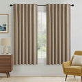 RYB HOME Burlap 100% Blackout Curtains 63 inch Long, Light Blacking & Thermal Insulated Curtains for Nursery/Bedroom/Boys'Room, Back Tab & Rod Pocket Window Treatment, W52 x L63, 2 Panels